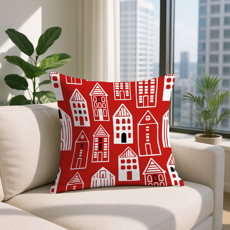 Oreiller carré réversible intérieur / extérieur Kito, Rouge, Carré 19 po