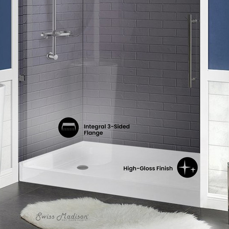Voltaire 60" x 36" Acrylic White, Single-Threshold, Left-Hand Drain, Shower Base, Left, White
