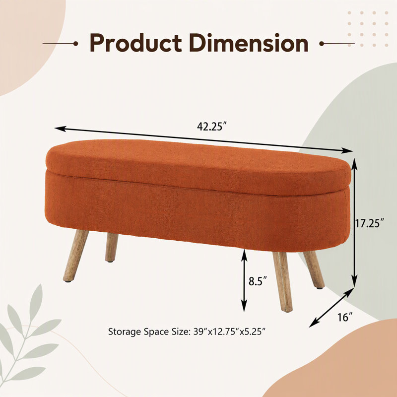 Banc de rangement avec repose-pieds ovale Luxury, Orange, Orange