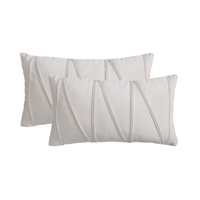 Throw Velvet Cross Lines Rectangular Cushion Cover, Cream