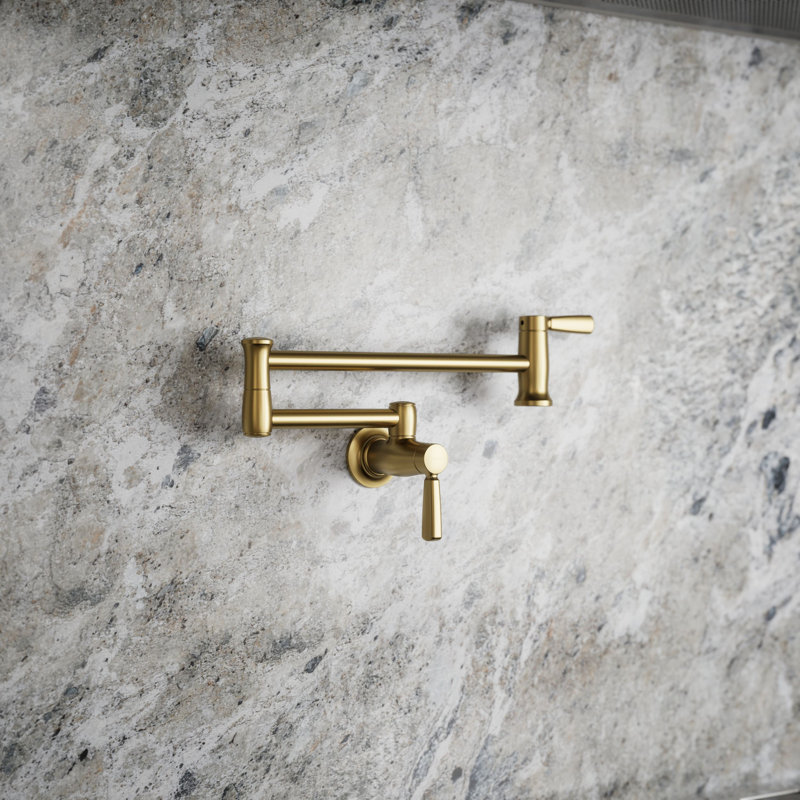 Wall-Mount Pot Filler Faucet, Swing Arm Kitchen Pot Filler Faucet, Vibrant Brushed Moderne Brass
