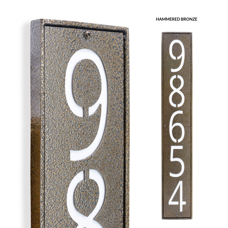 Plaque d'adresse moderne à DEL à 5 chiffres Modern, Bronze martelé, Oui