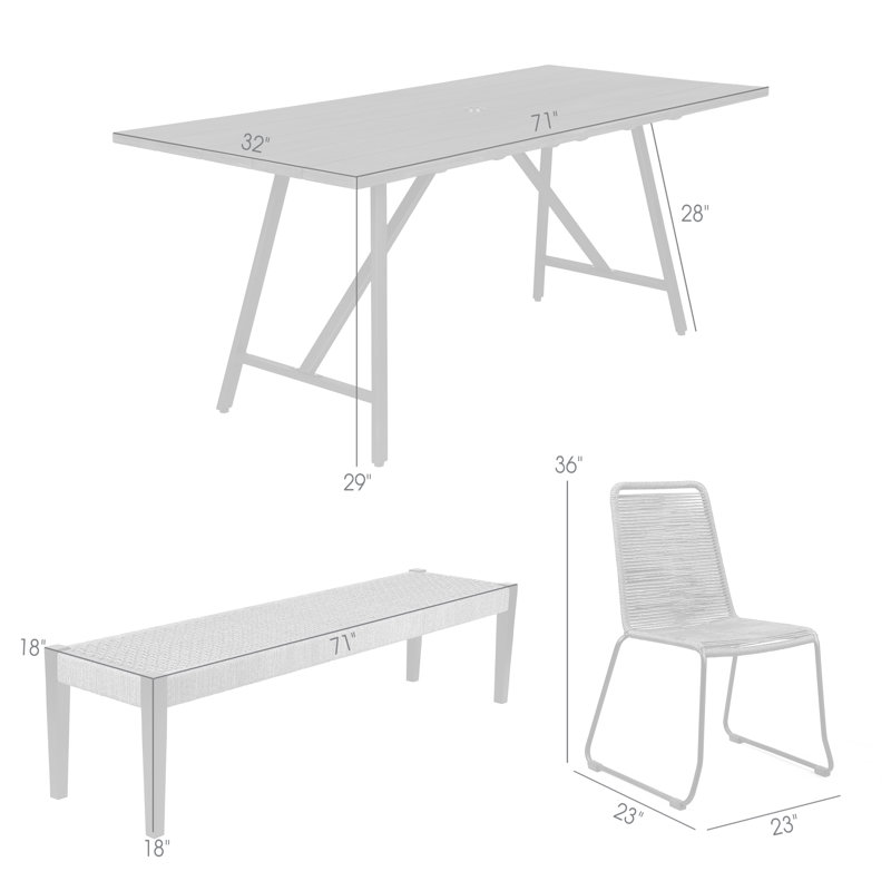 BundinieHill Rectangular 8 - Person 71" Long Outdoor Dining Set in Dark Eucalyptus Wood with Gray Rope