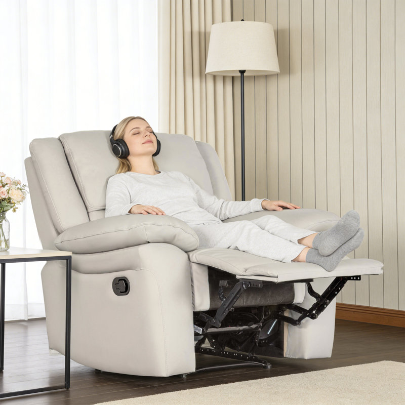 38" Wide Leather Match Modern Manual Recliner Chair, , zero clearance recliner  Design, With Comfortable Foam & Pocket Coil Seating