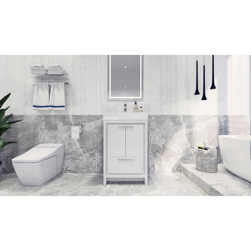 Ensemble de meuble-lavabo simple 24 po Strombury, Blanc lustré, Chrome