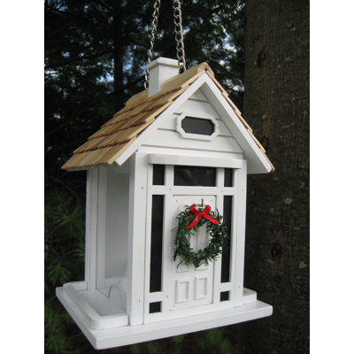 Holiday Offerings Wood Hanging Hopper Bird Feeder