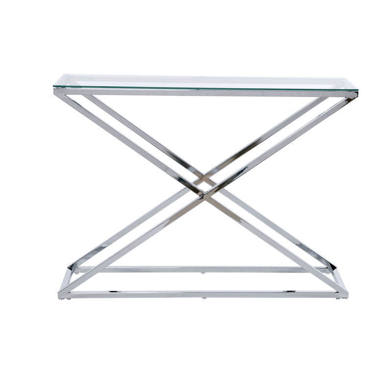 Hematite 100 Cm Console Table, Silver, Clear Glass