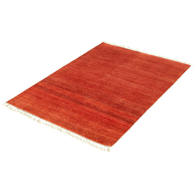 Tapis décoratif en laine rouge de conception unique 5 pi 1 po x 7 pi 8 po noué à la main New Age