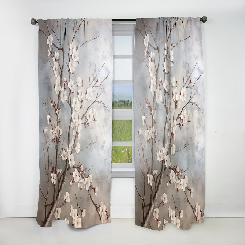 Minimalisme gris et beige Cherry Blossom I - Rideau floral obscurcissant Cherry Blossom - 1 panneau, L 52 po x L 120 po