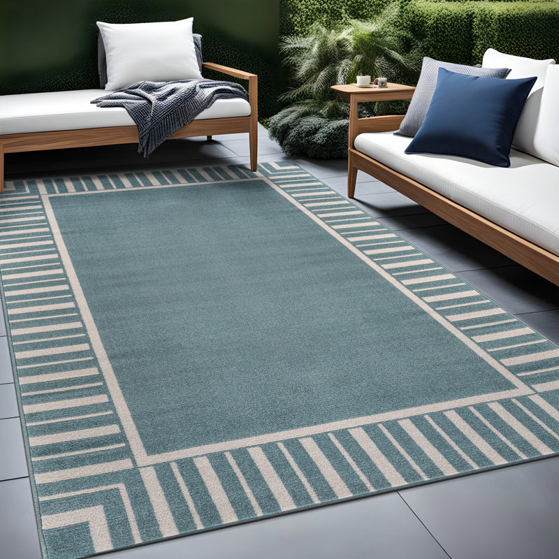 Tapis géométrique intérieur / extérieur, Sarcelle, Rectangle 9' x 12'