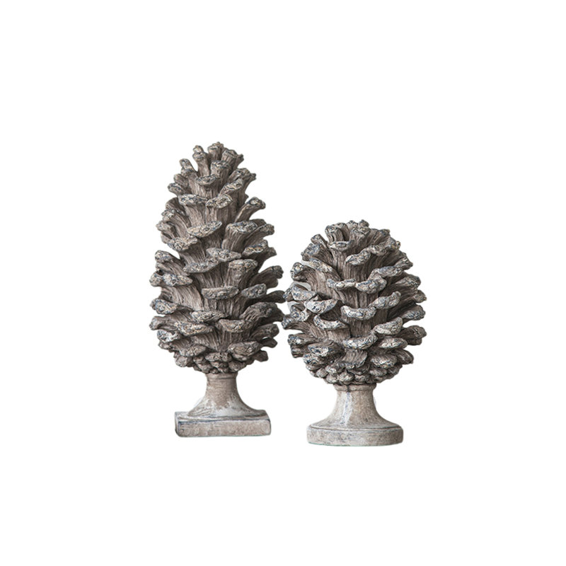 Set of 2 Gray Polyresin Pinecone Table Decor