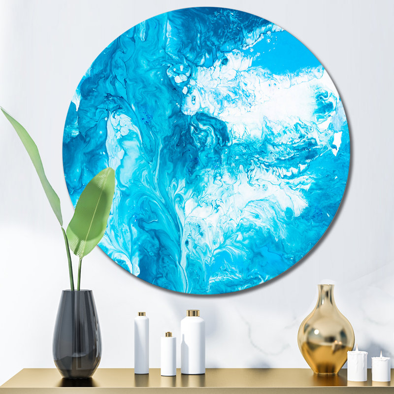 Art liquide en bleu clair et turquoise - peinture sans cadre sur métal