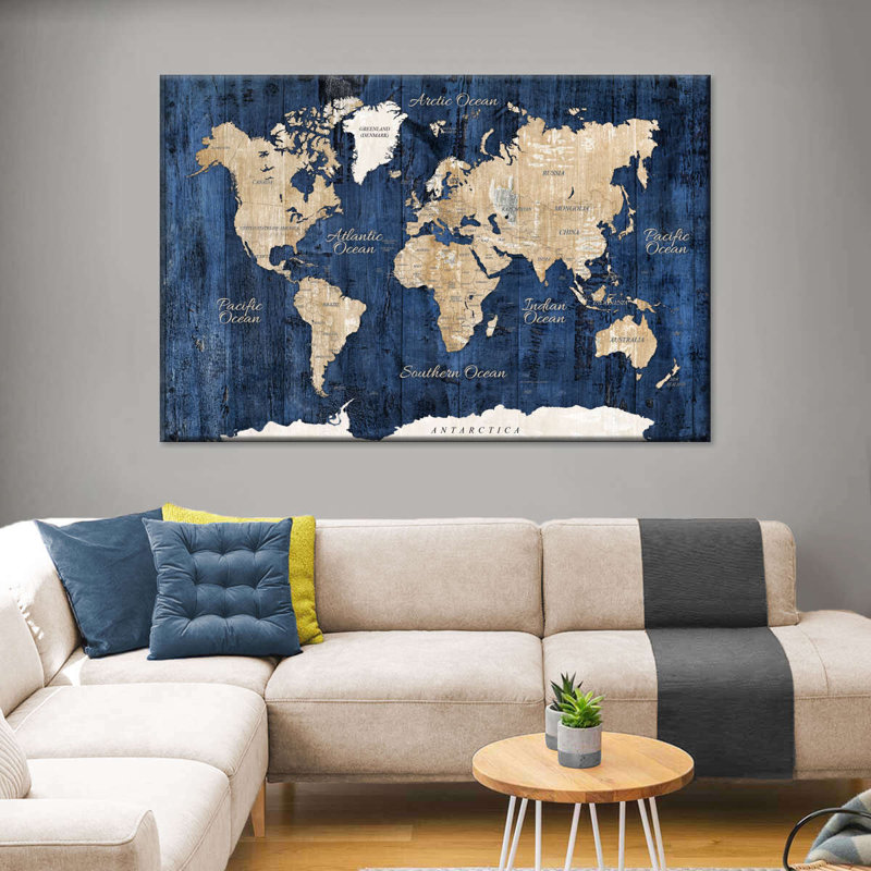 Wood Textured World Map Canvas Print, Wrapped Canvas, 26" H x 39" W, No Frame