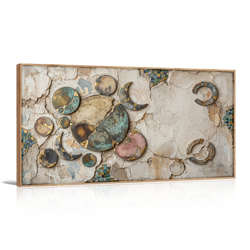 Ensemble d'une toile mosaïque abstraite, 48“W x 24”H, Naturel