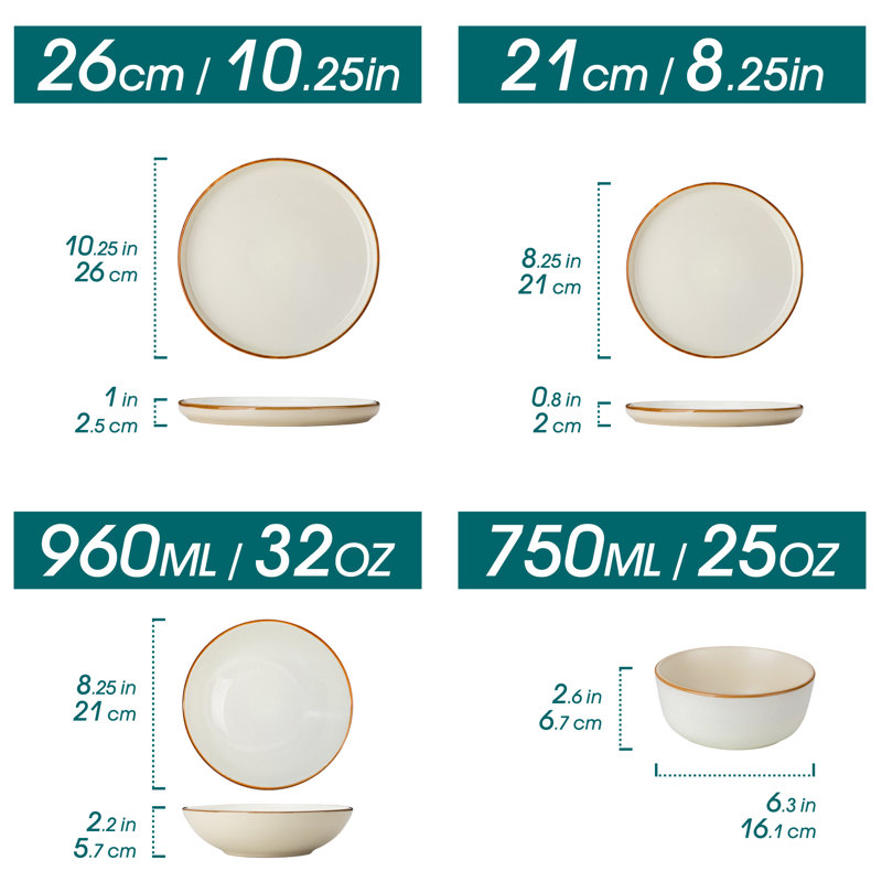 RENIOO Stoneware Dinnerware Set 16 Piece - Service for 4, Beige