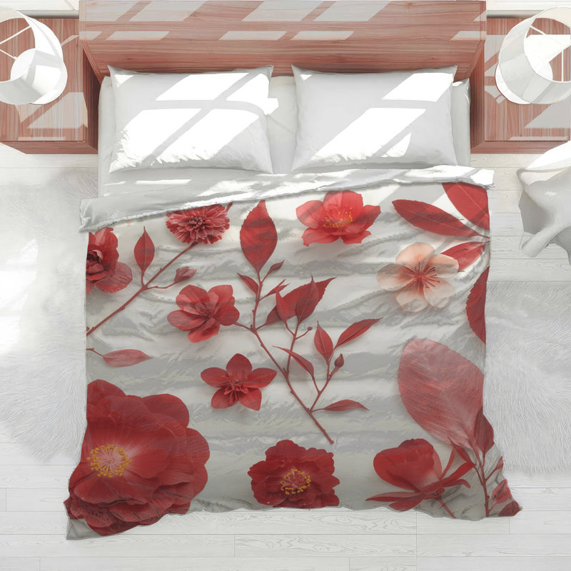 Édredon rouge à motif floral, Twin Extra Long