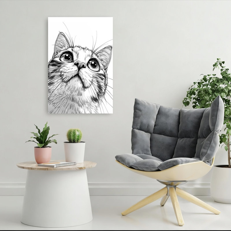 «Curious Cat Looking Contemporary», art mural, H 36 po x l 24 po