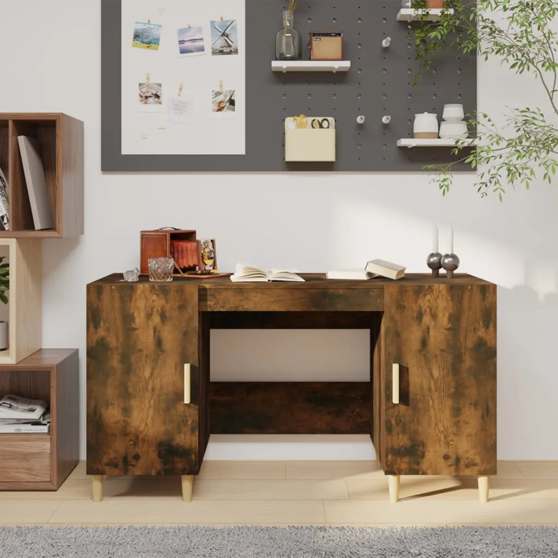 140Cm W Rectangular Computer Desk, Smoked Oak/Natural