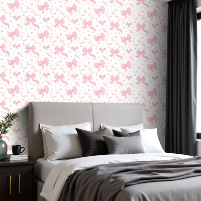 Papier peint pelez et collez Coquette esthétique ruban rose à rayures blanc et rose à la mode l 23,6 po x H 118 po Papier peint amovible auto-adhésif pour les armoires de chambre de bébé