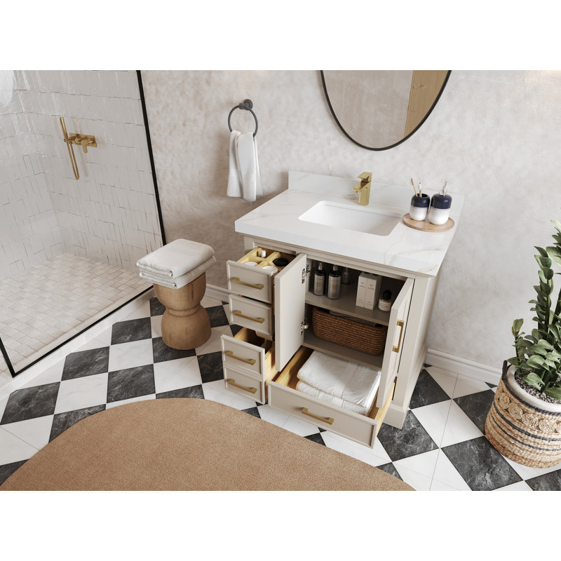 Meuble-lavabo simple 36 po avec plateau en quartz Glyndia, Empira