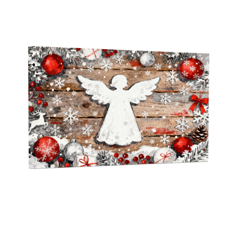Décoration de Noël ange de Noël en bois avec flocons de neige et pommes de pin, H 24 po x l 36 po