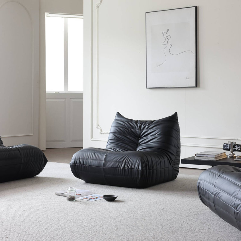 Abbie Lazy Sofa, Similicuir noir, H 29,1 po x l 34,2 po x P 40,2 po
