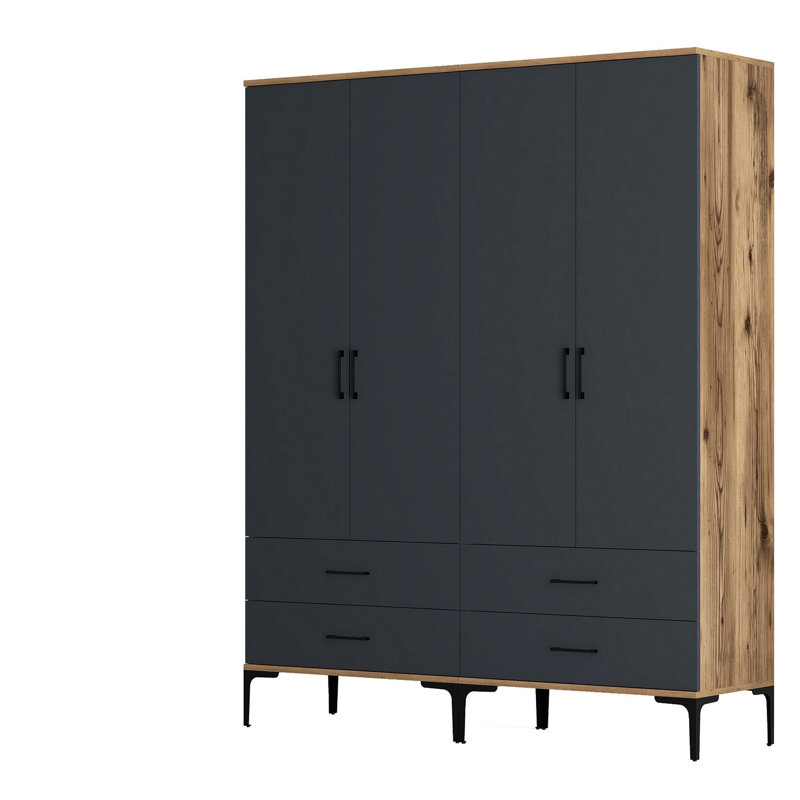 Berend 4 Door Manufactured Wood Wardrobe, Walnut/Anthracite