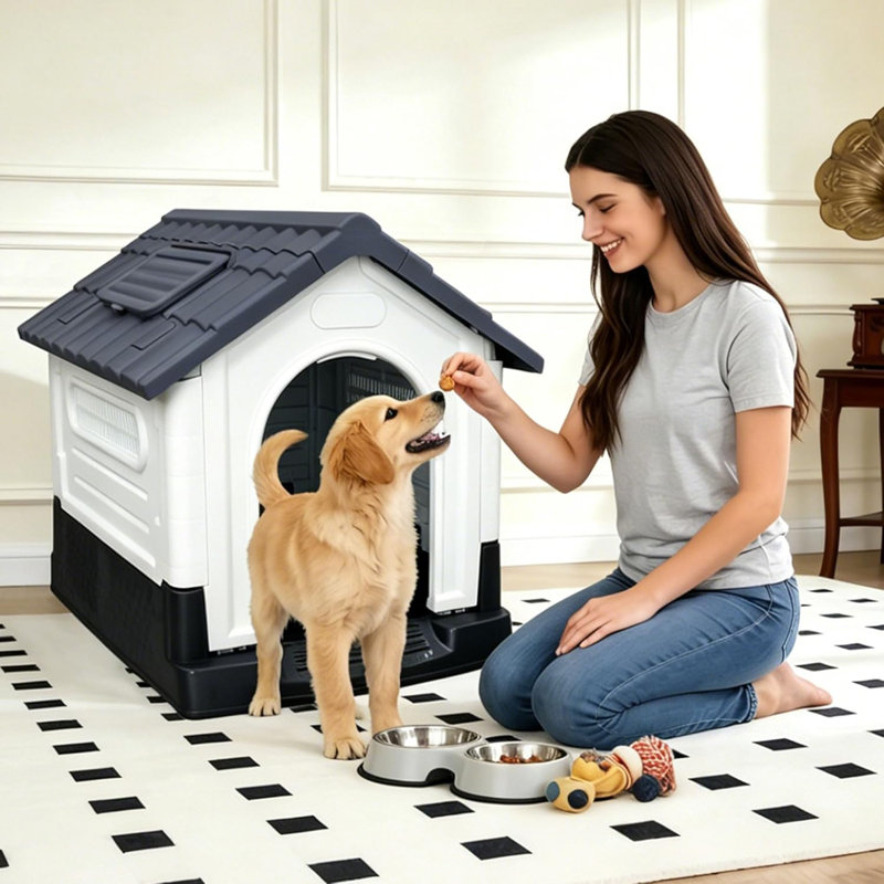 Niche pour chien d'extérieur avec bouches d'aération et plancher surélevé pour chiot, H 26 po x l 19,3 po x P 25,2 po, Gris