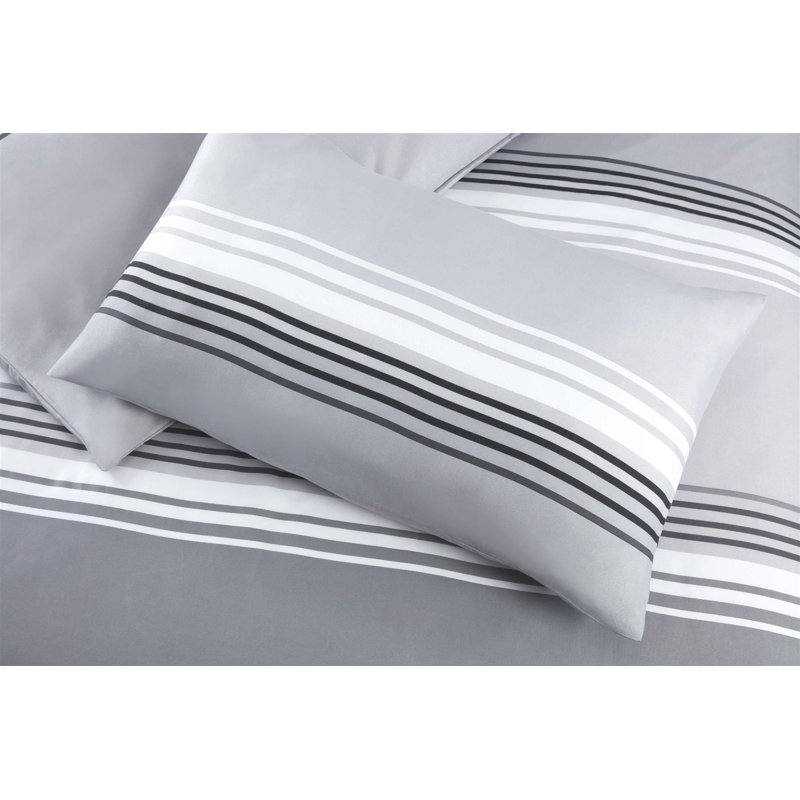 Microfiber Striped Single Duvet Cover Set with Pillowcase, Grey