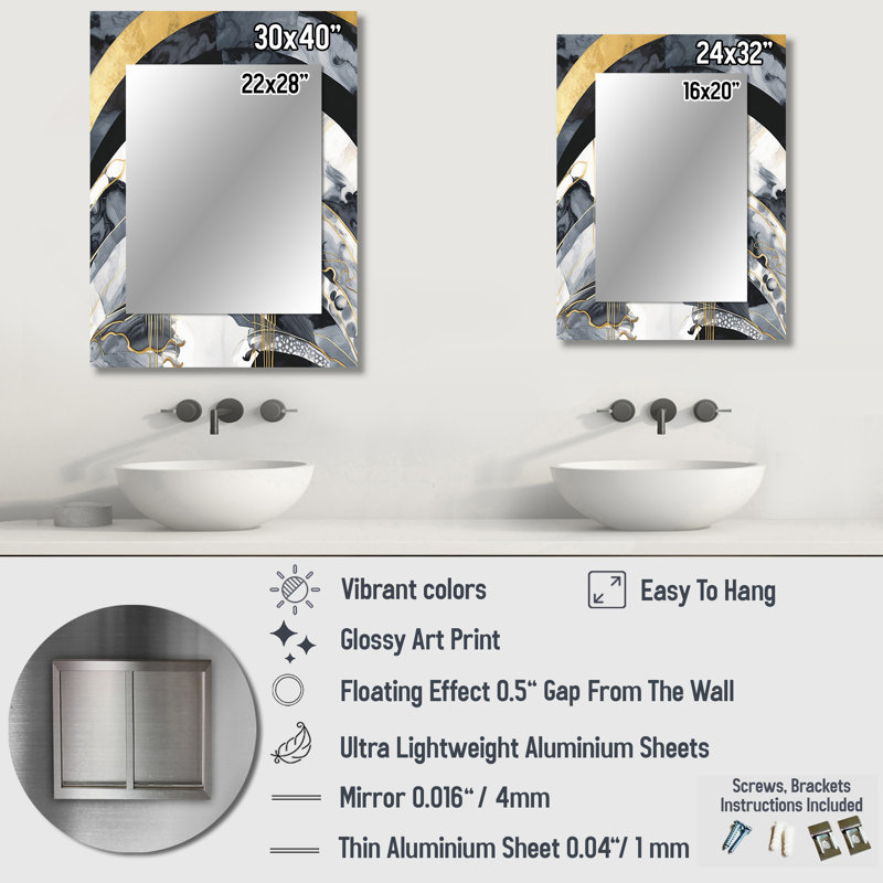 Marble Painting Textured II - Marble Mirror, Gold Unique Wall Mirror, Printed Metal Art, 32" x 24"