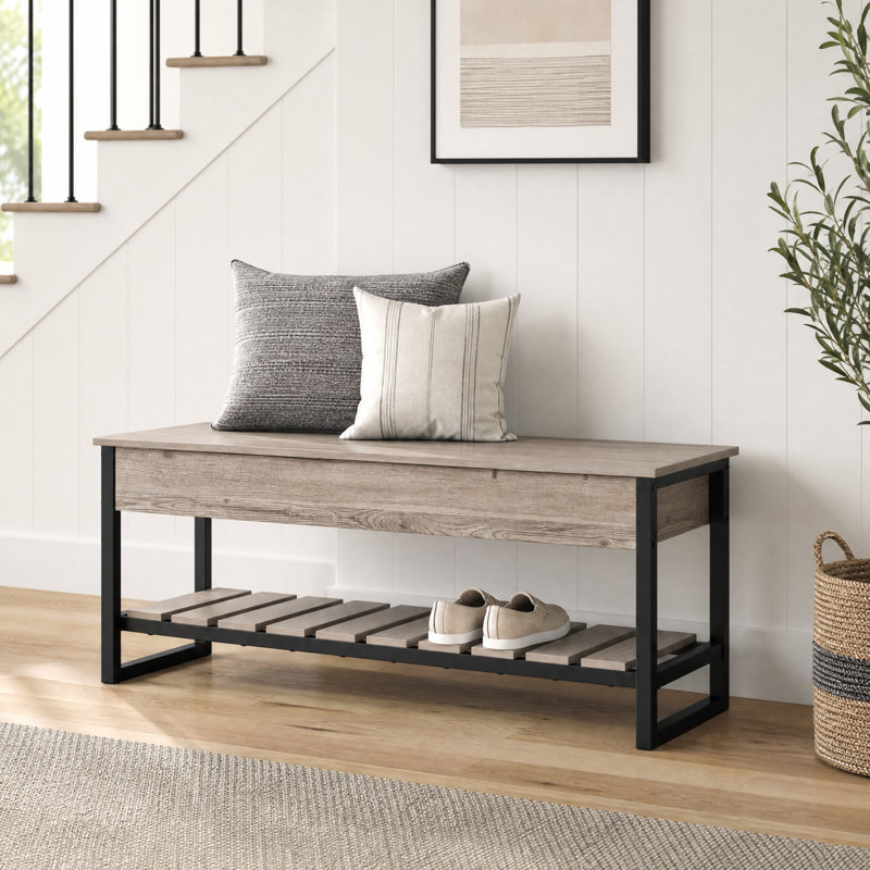 47" Lift Top Storage Bench with Shelf, Greige