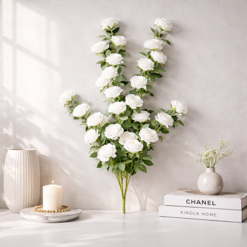 4 Pack 50″ Long Artificial White Silk Rose Flowers,realistic Roses Bouquet, White