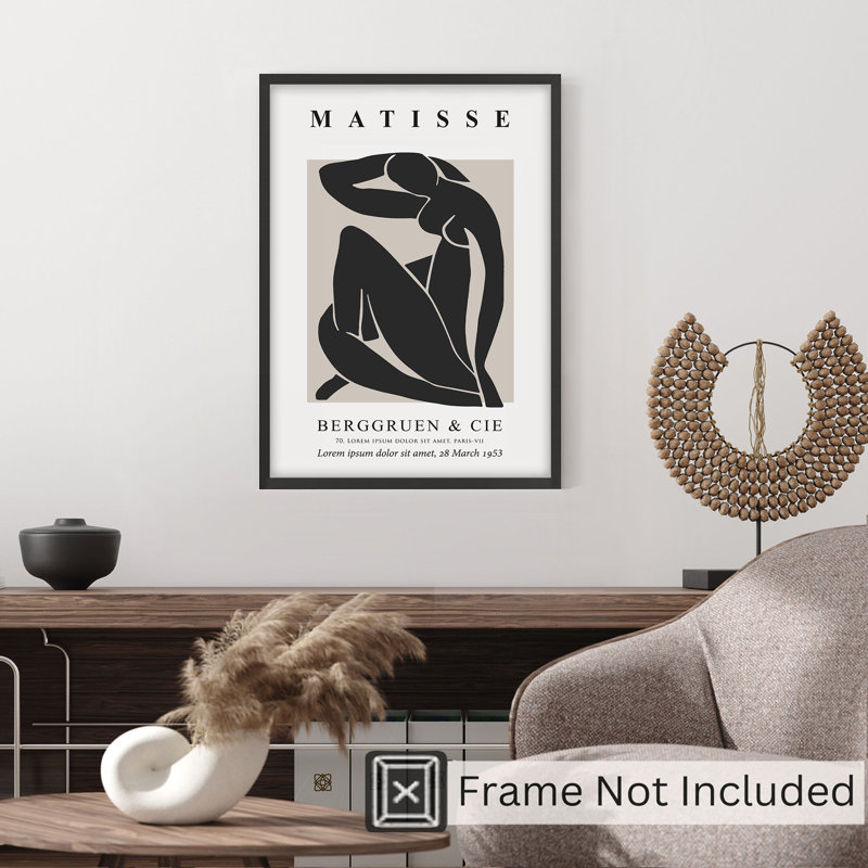 People and Portraits Matisse, reproduction d'art moderne sans cadre Mid-Century noir et beige, H 16 po x l 12 po