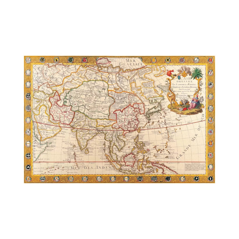 Antique Map of Asia 1 Piece Wrapped Canvas Wall Art, 20.32 cm H x 30.48 cm W