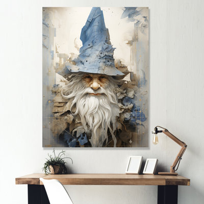 Minimalisme beige et gnome bleu sur toile