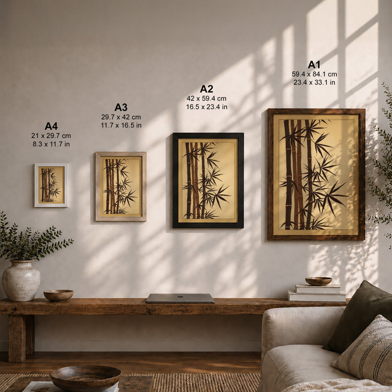 Bamboo in Ink Japandi - Framed Print, A3 - 42.0 x 29.7 cm, White