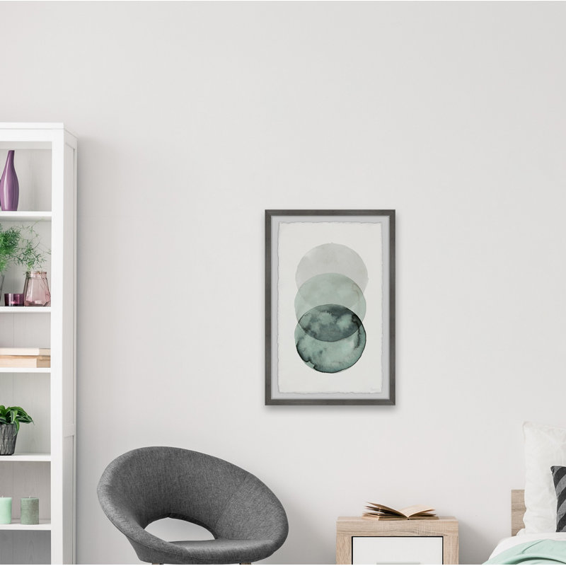 Ombre Green Circles by Parvez Taj - Single Picture Frame Painting, 30 cm H x 20 cm W