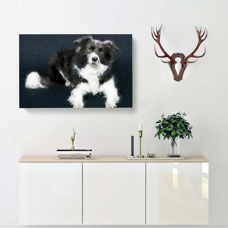 Resting Border Collie Dog - Wrapped Canvas Print, 40cm H x 60cm W x 3cm D