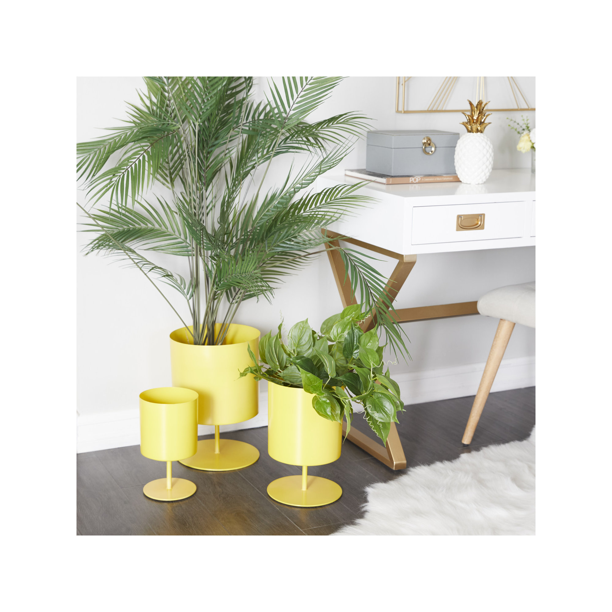 Gabriele Metal Pot Planter - Set of 3, Yellow