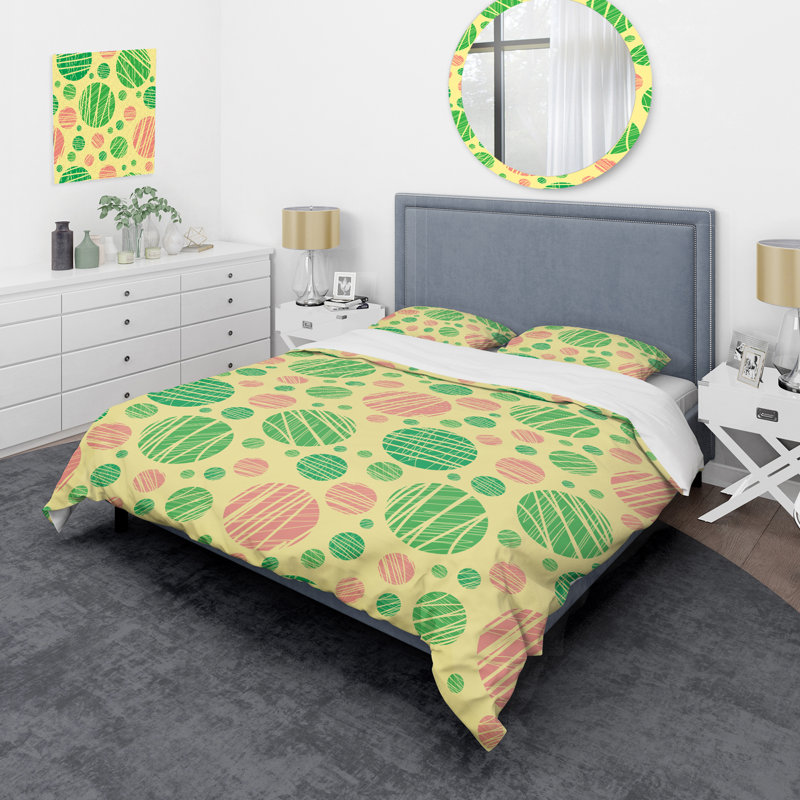 Ensemble de housse de couette en microfibre vert / jaune 3 pièces, Housse de couette pour très grand lit et 2 très