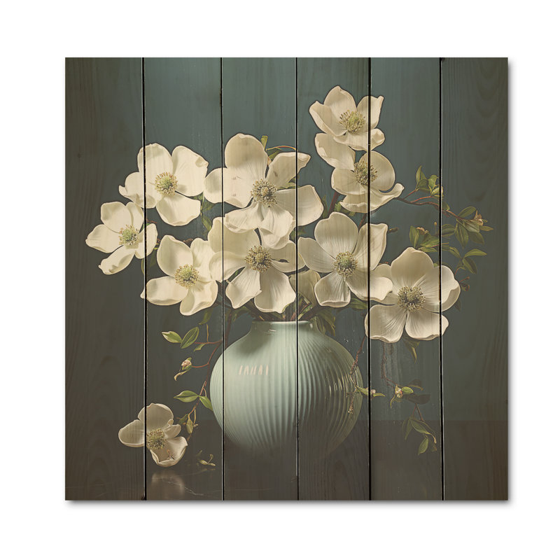 Cornouiller Blooming Elegance I - art mural en bois de cornouiller sur bois de pin naturel, H 36 po x l 36 po