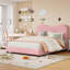 Cadre de lit simple / double / grand pour enfants avec tête de lit tapissier en velours, joli lit plateforme à profil bas pour filles et garçons-1129097564-1129097565