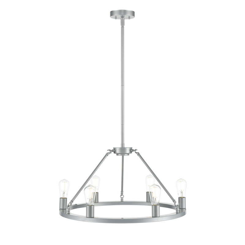 Sizer 6 - Light Dimmable Wagon Wheel Chandelier, Silver