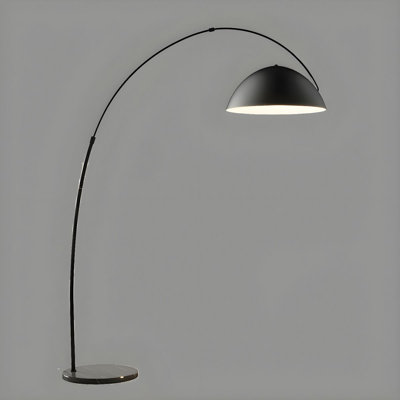 Lampe sur pied en arc à hauteur réglable en métal avec abat-jour dôme et interrupteur au pied