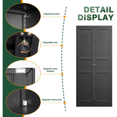 Armoire de rangement avec tablettes réglables - Armoires de cuisine en métal pour la maison avec portes, casier d'organisation pour armoire / chambre à coucher / salle à manger / salon / salle de bain / bureau / garage