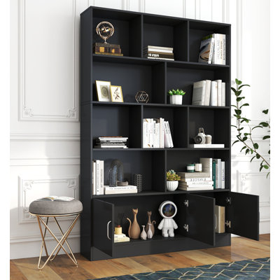 70.87" Tall Bookshelf With 10 Cubes And 3 Doors, 4-tier Bookshelf, Open Shelf Bookcase With Cabinet, Modern Cube Storage Organizer For Living Room, And Office
