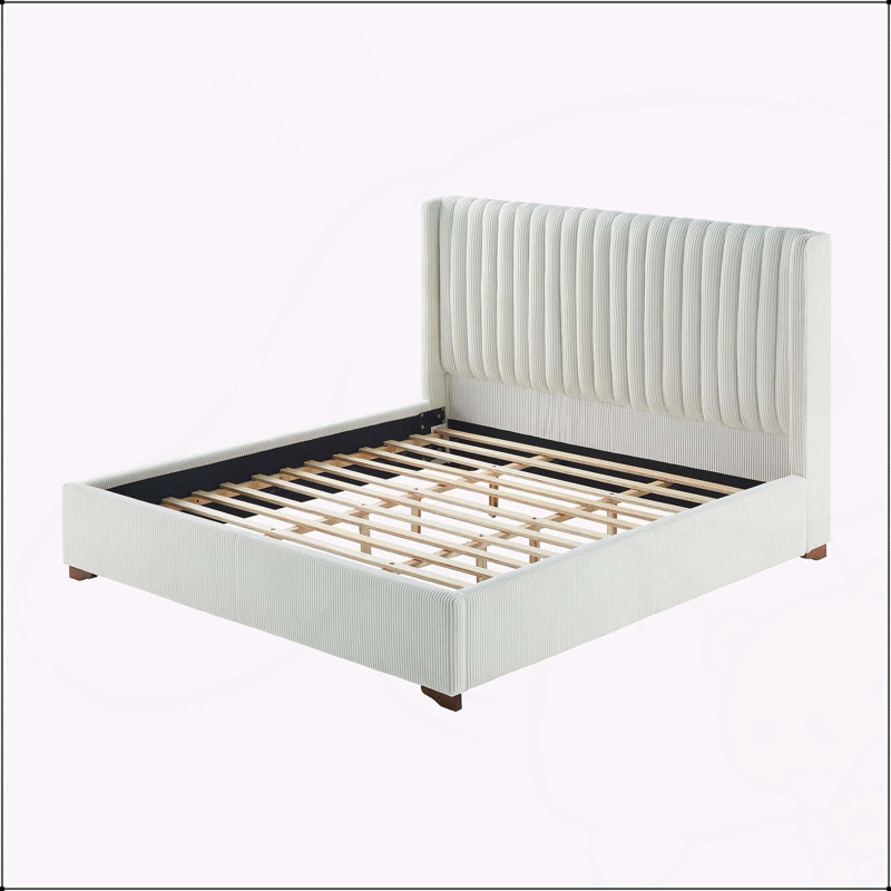 Corduroy Modern Design Bed, King, White