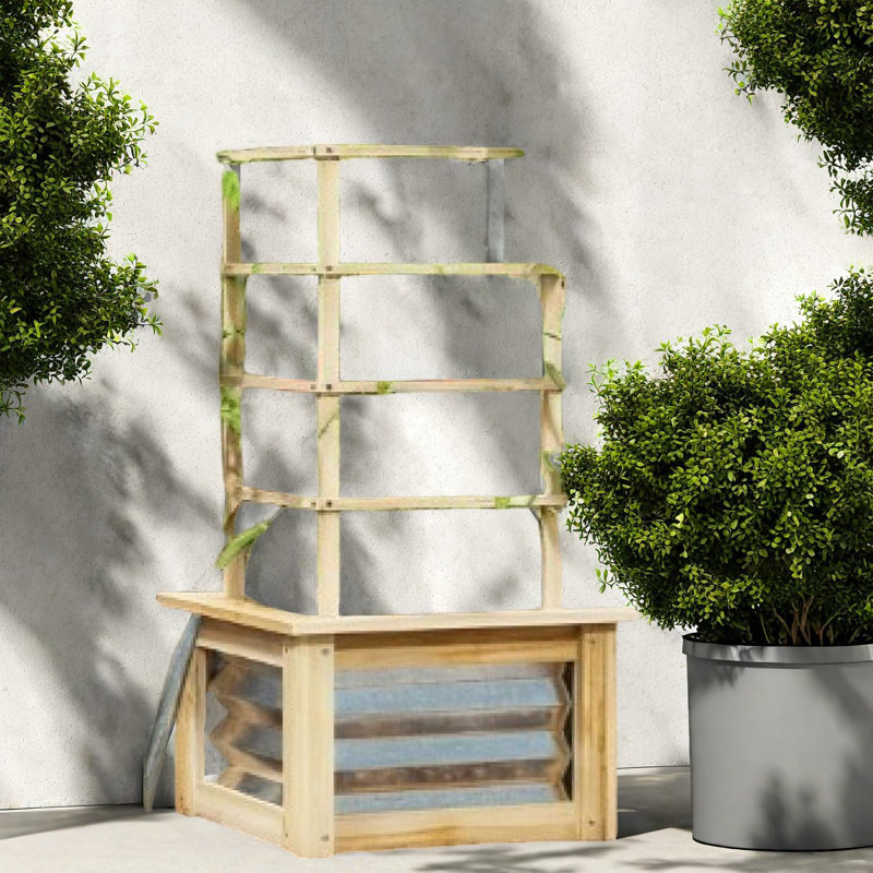 Boîte à fleurs surélevée galvanisée et lit de jardin surélevé en bois avec treillis pour patio et jardin