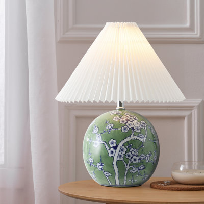 Egidius 19.5" Cottage Classic Chinoiserie Ceramic Orb LED Table Lamp with Pleated Shade