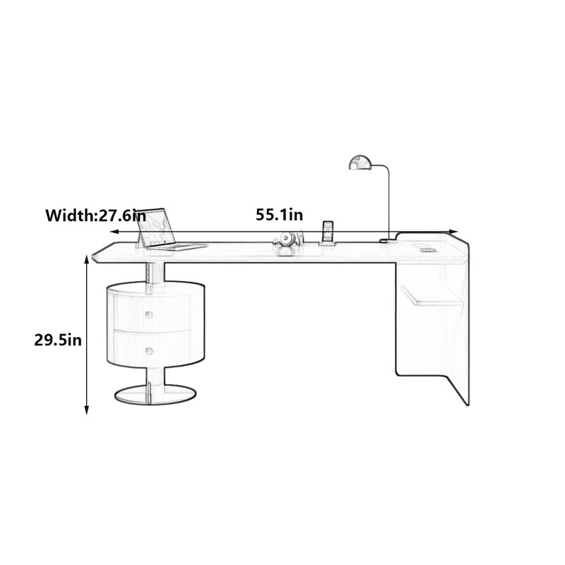 Bureau moderne italien minimaliste, H 29,5 po x l 55,1 po x P 27,6 po
